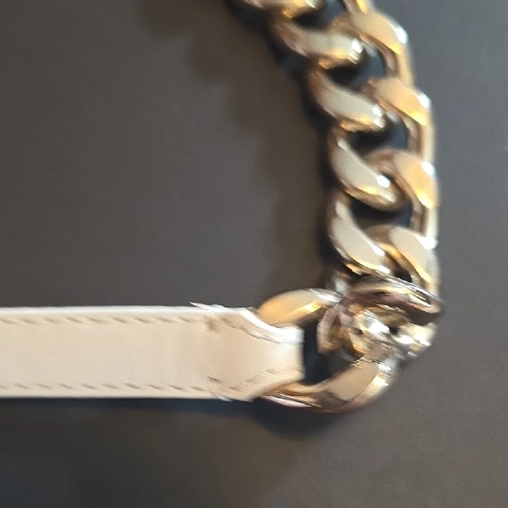Per Se White and Gold Tone Chain Belt, Sz S NWT